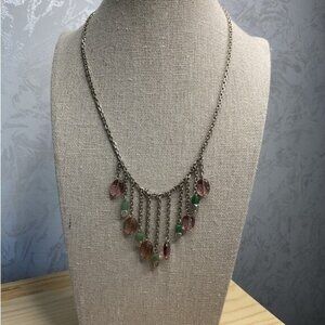 Kenneth Cole Silver Tone Purple Tear Drop Sea Green Beaded Dangle Necklace